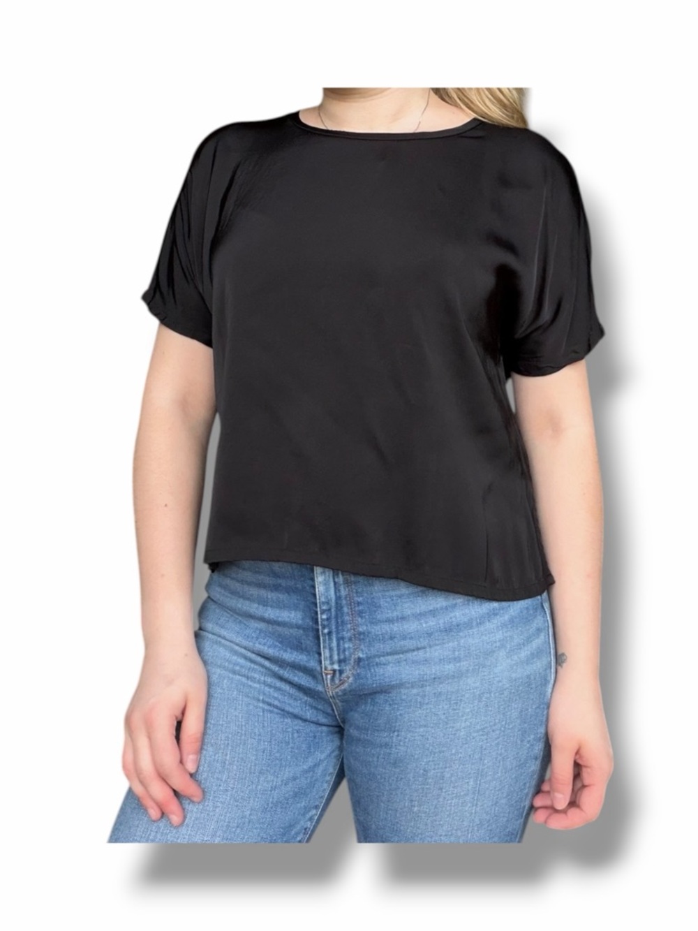 Good American Black Short Sleeve Satin Black Tee